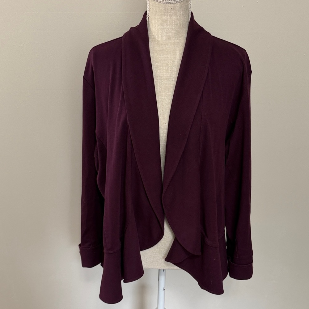 J. Jill Draped Open-Front Cardigan in Deep Plum